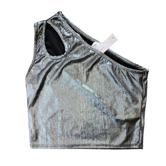 Livi By Olivia Rae Women's Silver Metallic One Shoulder Top Size M - Picture 1 of 6